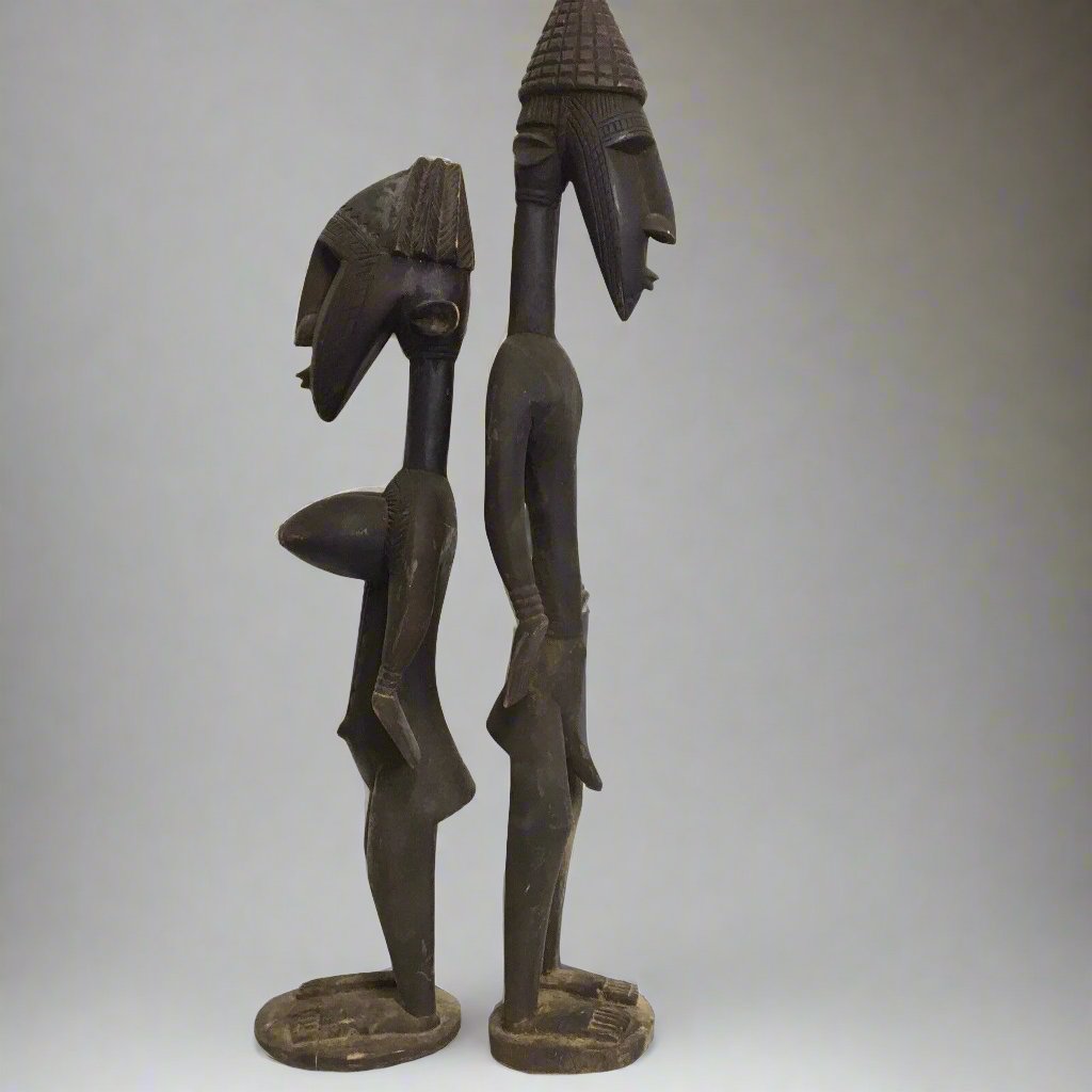 Dogon Mali Carved Man & Woman Ancestor Statues 28”