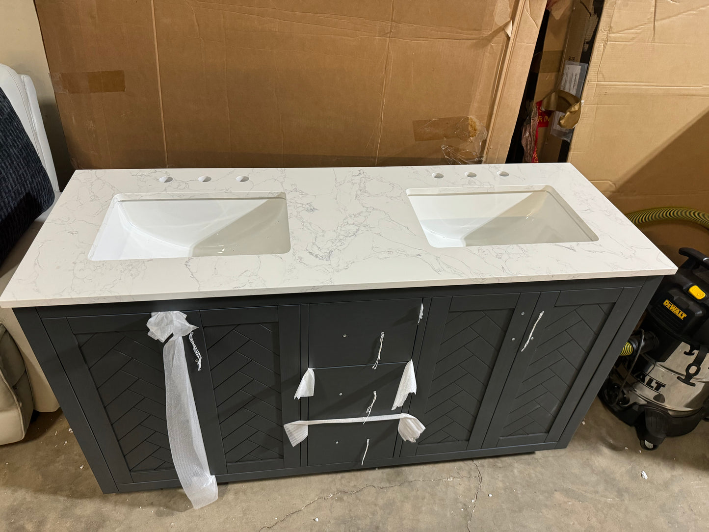 Fairbury 60" Double Bathroom Vanity Set In Classic Blue White Composite Stone Countertop Without Mirror