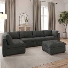 Thomasville Tisdale Modular Sectional 6-piece Dark Gray with Storage Ottoman