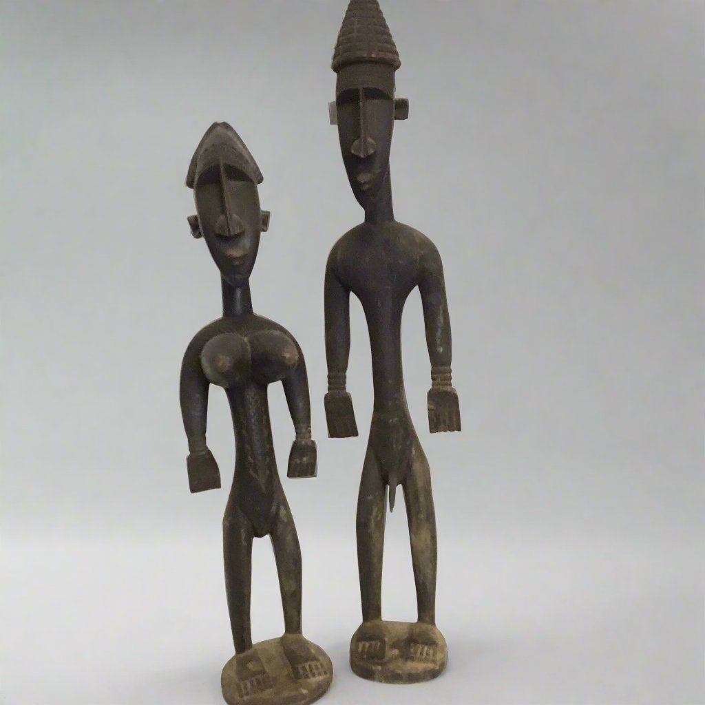 Dogon Mali Carved Man & Woman Ancestor Statues 28”