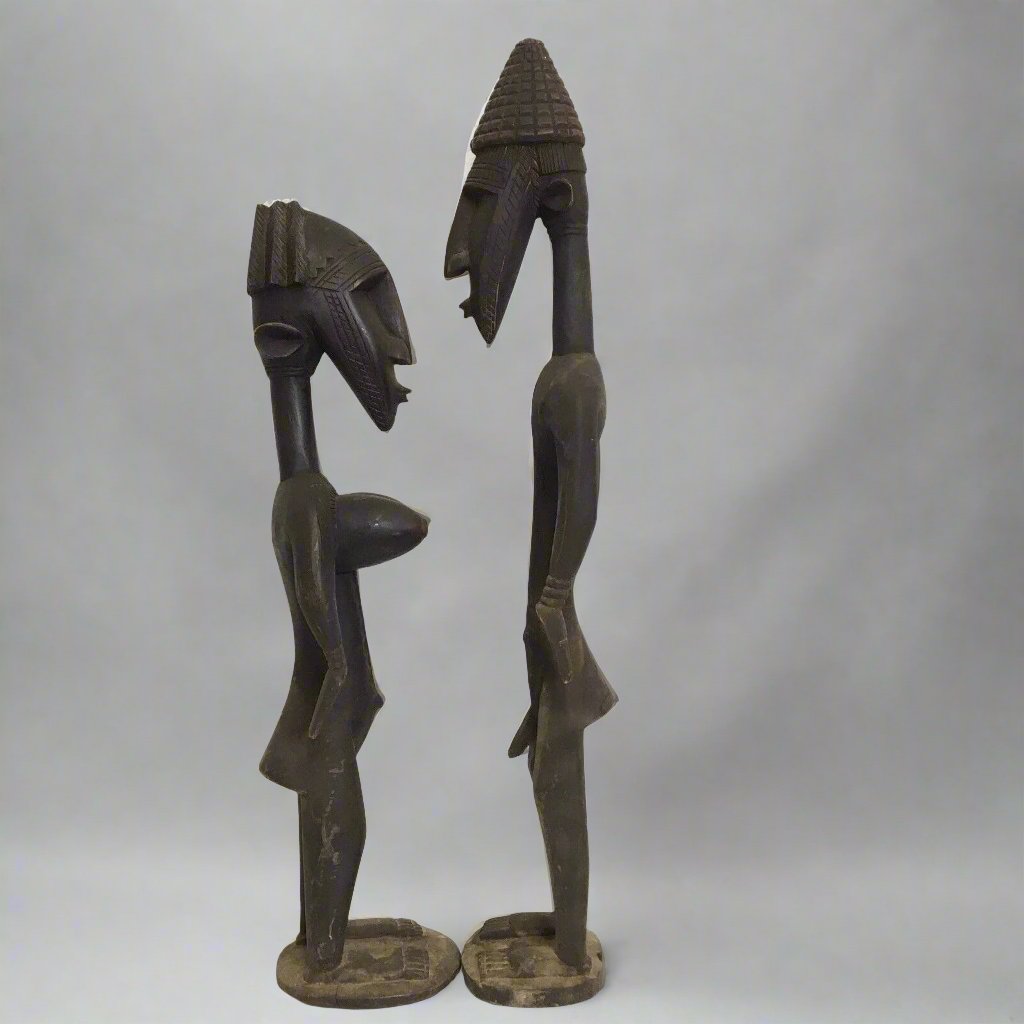 Dogon Mali Carved Man & Woman Ancestor Statues 28”