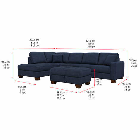 Draft- Thomasville Devyn Fabric Sectional with Storage Ottoman