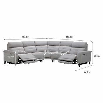 Trower 5-piece Fabric Power Reclining Sectional with Power Headrests