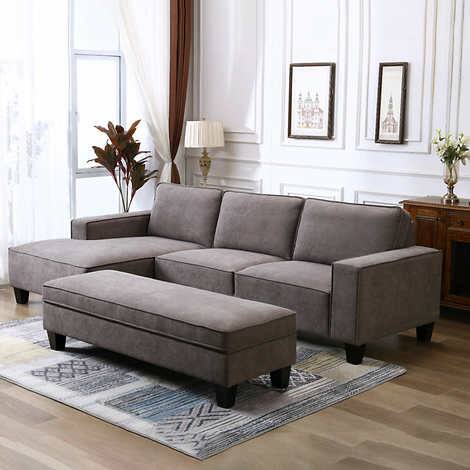 Marbella Fabric Sectional with Storage Ottoman