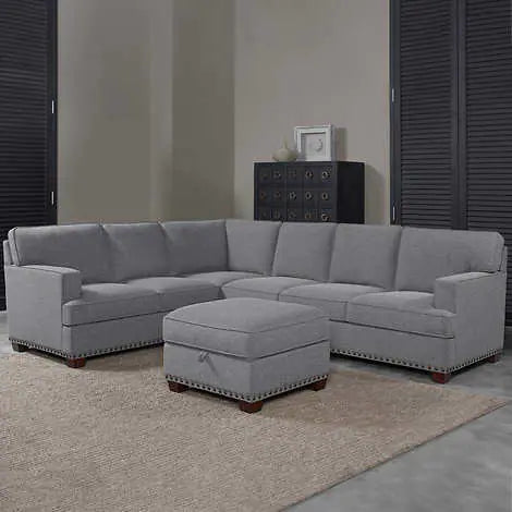 Thomasville Emilee Fabric Sectional with Storage Ottoman