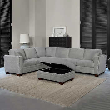 Selena Fabric Sectional with Storage Ottoman
