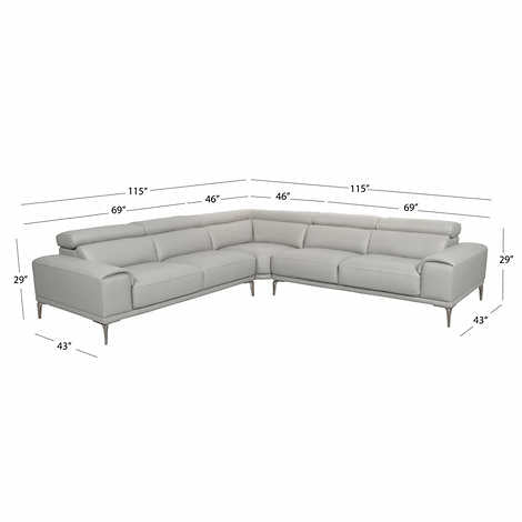 Quinton Top Grain Leather Sectional with Adjustable Headrests